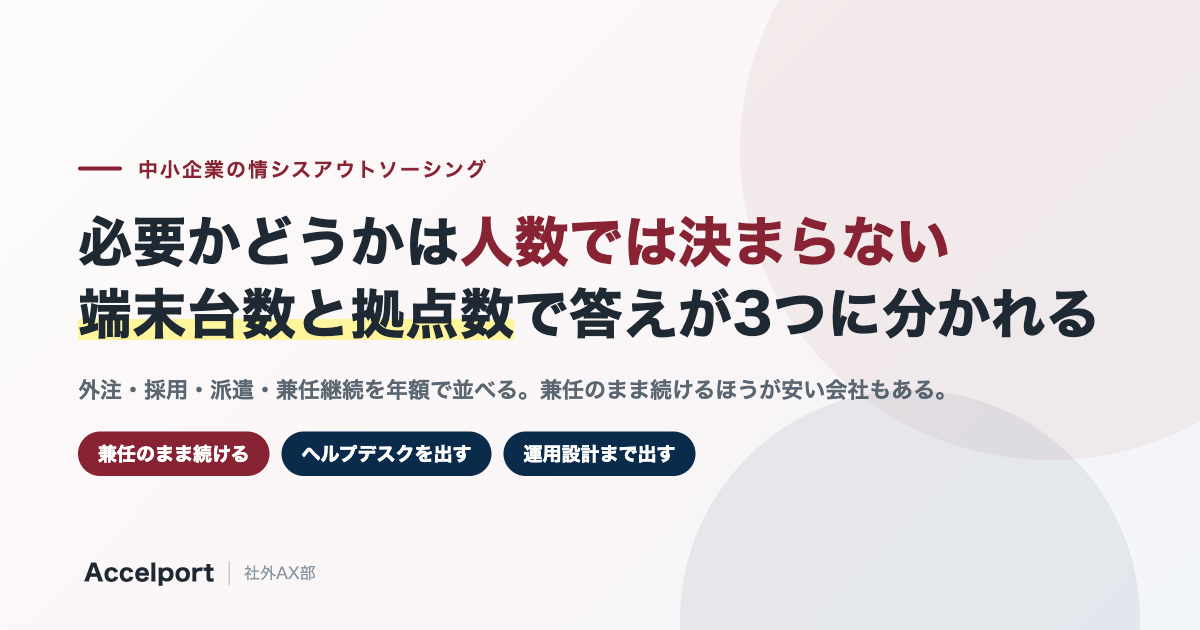中小企業の情シスアウトソーシングを規模別3つの答えで整理した図
