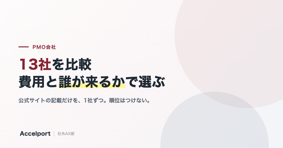 PMO会社13社を比較。費用と誰が来るかで選ぶ